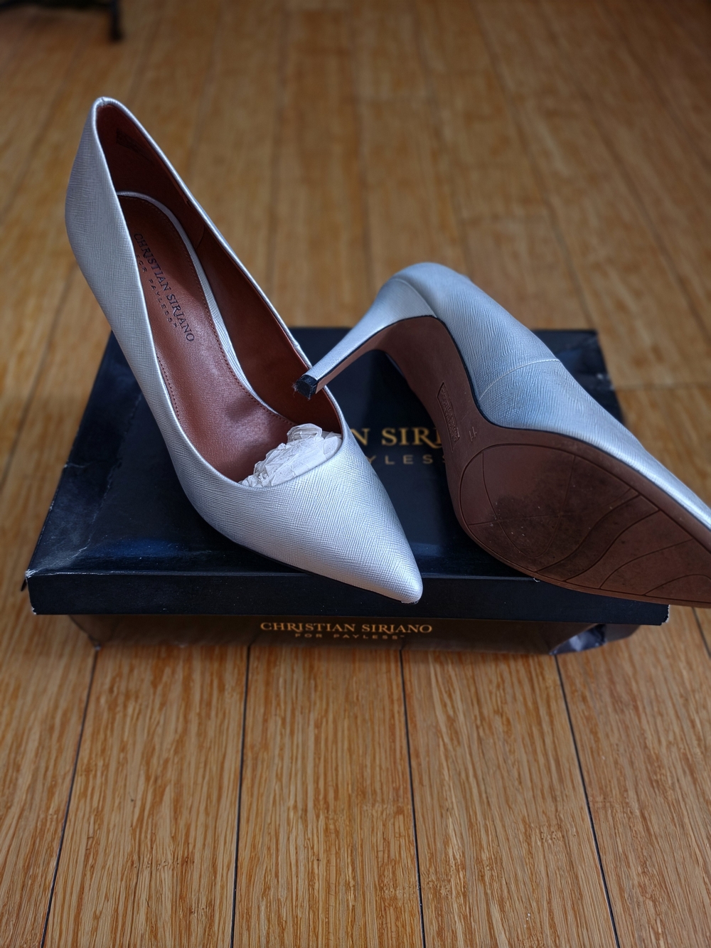 Christian Siriano Silver Pointed-Toe Satin Stilettos